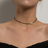 Women Flower Lariat Lock Collar Fashion Luxury Black Crystal Glass Bead Chain Choker Necklace KENNRICK