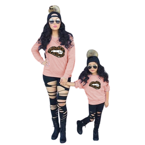 Family Look Mom And Daughter Equal Big Tongue Mouth Printed Sweatshirt KENNRICK