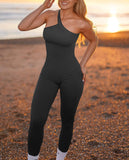 Women Yoga Jumpsuit Sleeveless One-Shoulder Straps Long Tank Workout Fitness Sportswear Rompers KENNRICK
