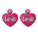 2022 Seed Beaded Valentines Heart Earrings for Women Letter Love Embellished Statement Earrings Felt Back Valentine&#39;s Day Gifts KENNRICK