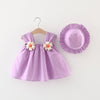 Baby Girl Clothes Strawberry Bow Strap Dresses Girl Kid's Infant Dress Hat Set KENNRICK