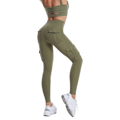 Multi-pocket Pants Yoga Leggings High Waist Solid Color Yoga Pants For Women Sporting Workout Leggins Elastic Slim Pant KENNRICK