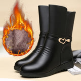 Warm Pu Leather Mid Calf Cotton Fleece Fur Comfy Boots KENNRICK