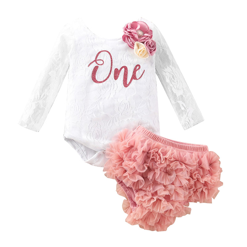 baby girl clothing outfits Long Sleeve Floral Lace Romper Ruffle Briefs Shorts Headband 2Pcs Outfit New Born Infant Clothing KENNRICK