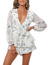 Long Sleeve Ruffle Casual V Neck Floral  Rompers Playsuits Dress KENNRICK