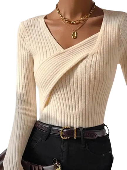 Women Asymmetrical Neck Long Sleeve Sweater KENNRICK