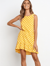 Women Polka Dot Chiffon Sleeveless Beach Mini Casual Yellow Sundress KENNRICK