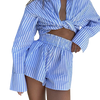 Women Set Outfits Fashion Casual Striped Blouse Shorts KENNRICK