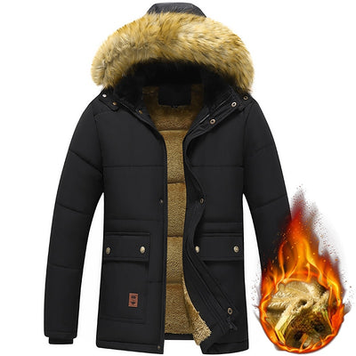 Men Winter Parka Fleece Lined Thick Warm Hooded Fur Collar Coat KENNRICK