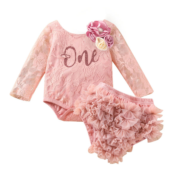 baby girl clothing outfits Long Sleeve Floral Lace Romper Ruffle Briefs Shorts Headband 2Pcs Outfit New Born Infant Clothing KENNRICK