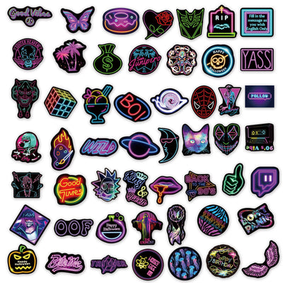 50Ps Cartoon Neon Light Stickers KENNRICK