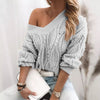 Casual Knitted Sweater Elegant Beaded Loose Knitted Tops Sexy V-Neck Long Sleeve Pullover KENNRICK