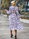 Gaovot V Neck Lantern Sleeve Maxi Dress Floral Print Dresses For Women 2022 High Waist Lace-Up Ruffled High Slit Party Dress KENNRICK