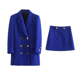 New blue lapel double-breasted skirt suit KENNRICK