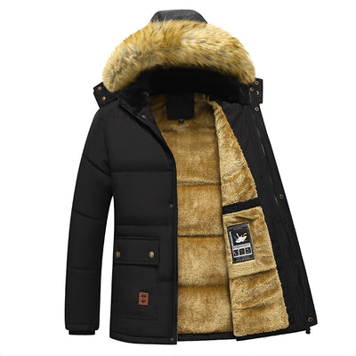 Men Winter Parka Fleece Lined Thick Warm Hooded Fur Collar Coat KENNRICK