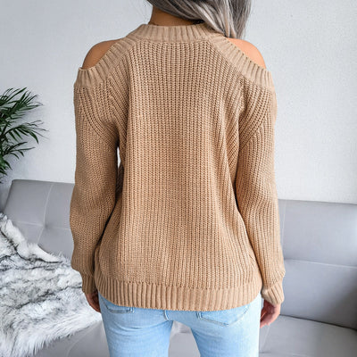 2022 New Women Causal Autumn Winter Off The Shoulder Solid Color Loose Knitted Sweater For Ladies Fashion All Match Tops HESAXY