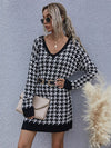 Knitted Pullovers Mini Sexy V Neck Ladies Sweater Dress
