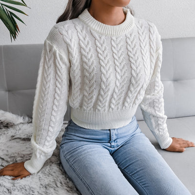 2022 New Women Autumn Winter Long Sleeve Twist Neck Knit Crop Sweater For Ladies Fashion Slim All Match Tops HESAXY