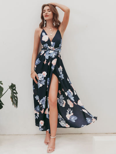 Simplee Sexy holiday print straps backless summer party dresses KENNRICK