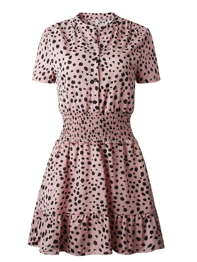 Dress Women Leopard Casual Black Summer Ruffle Mini Dresses KENNRICK