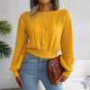 2022 New Women Autumn Winter Casual Twist Balloon Sleeve Nipped Waist Knit Sweater For Ladies Fashion All Match Chic Tops HESAXY
