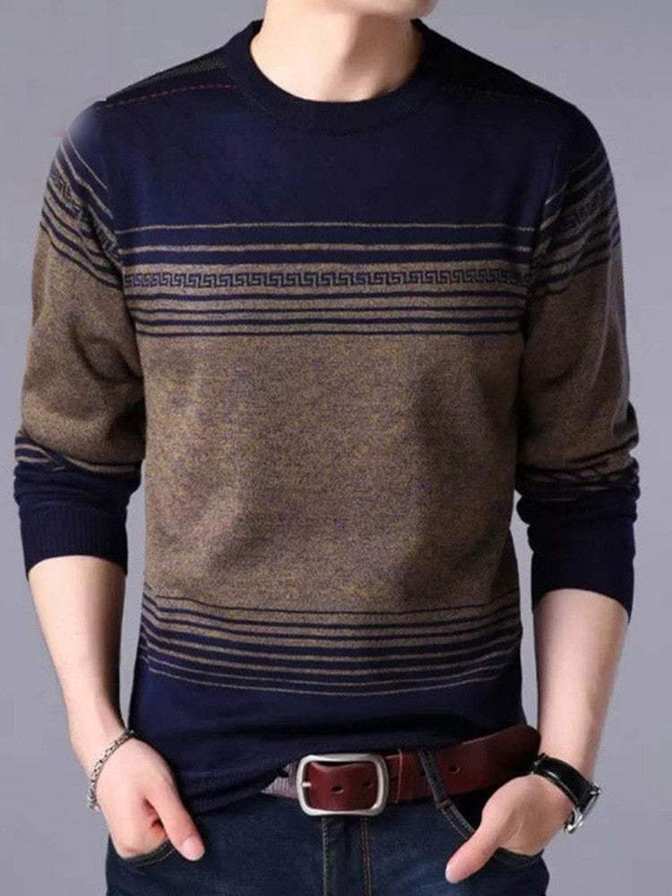 Man Long Sleeve Casual Loose Vintage Striped Sweaters HESAXY