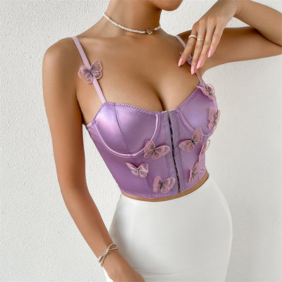 Women Stain Butterfly Appliques Crop Tops Y2K Hook Gothic Fairy Grunge Tank Top Cami Sexy Backless Bralette Corset Top Bustier KENNRICK