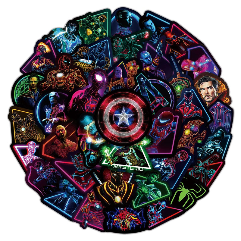 50Pcs Disney Neon Marvel SpiderMan Stickers KENNRICK