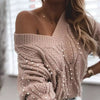 Casual Knitted Sweater Elegant Beaded Loose Knitted Tops Sexy V-Neck Long Sleeve Pullover KENNRICK