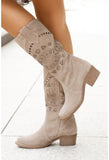 Breathable Hole Suede Comfortable Low-Heeled Retro Zippe Round Lady Boots KENNRICK