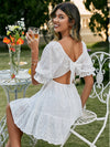 Simplee Lace up hollow out knot summer white dress women Holiday casual high waist ruffled mini dresses A-line frills vestido HESAXY