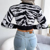 2022 New Women Autumn Winter Fashion Tiger Print Long Sleeve Crop Knit Sweater For Ladies O Neck Short Chic Tops HESAXY