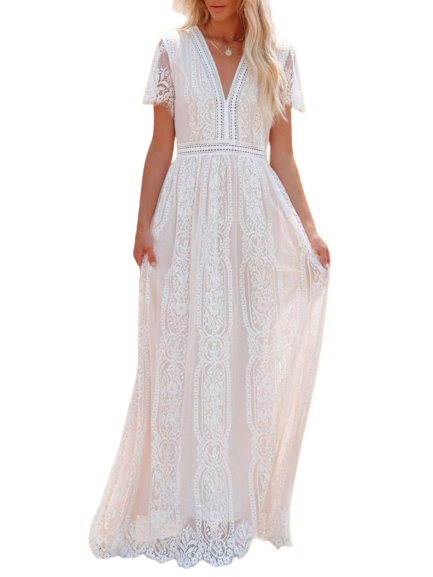 Women Maxi Casual Loose Embroidery Lace long Tunic Beach Dresses KENNRICK