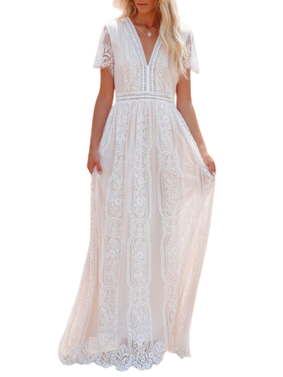 Women Maxi Casual Loose Embroidery Lace long Tunic Beach Dresses KENNRICK