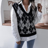 2022 Winter Fashion Preppy-style Plaid V-neck Clothes Casual Loose Knit Sleeveless Vest Cashmere Sweater for Women Tops  23722 HESAXY