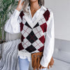 2022 Winter Fashion Preppy-style Plaid V-neck Clothes Casual Loose Knit Sleeveless Vest Cashmere Sweater for Women Tops  23722 HESAXY