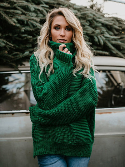 2022 Women Pullover Thick Autumn Winter Clothes Warm Knitted Oversized Turtleneck Sweater For Women&#39;s Green Tops Woman Jumper HESAXY