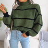 2022 New Women Fall Winter Casual Striped Lantern Sleeve Turtleneck Knit Sweater For Ladies Loose Fashion Chic Tops HESAXY