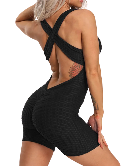 Folding Push Up Fitness Rompers Jumpsuit Backless Halter Across Playsuit Sexy Bodysuit KENNRICK