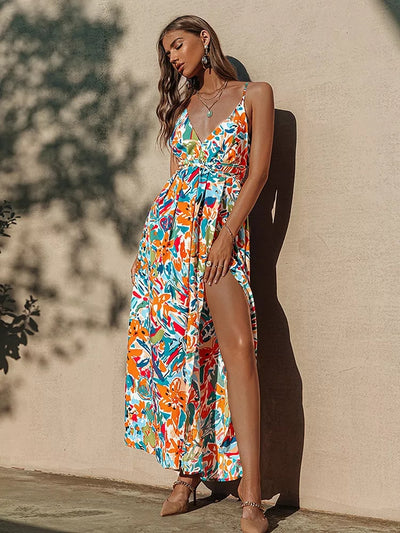 Sexy straps backless lace up maxi dress