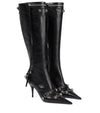 Luxury Pointed Toe Stiletto Retro Metal Buckle Zipper Knee Tassel High Boots KENNRICK