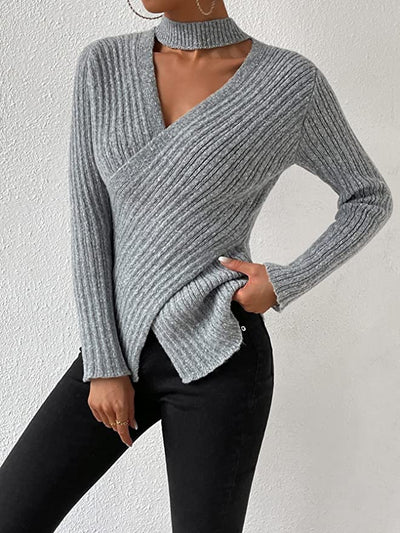 Women Long Sleeve V-Neck Crisscross Sweater KENNRICK