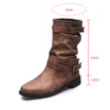 Belt Buckle Decorated Cowboy Boots Wedge Heel Thick Sole Non-Slip Outdoor Boots KENNRICK