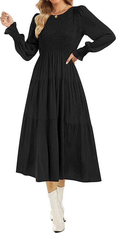 Pleated Women Long Sleeve Casual Midi Dress KENNRICK