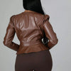 Women Long Sleeve V Neck PU Leather Tops KENNRICK